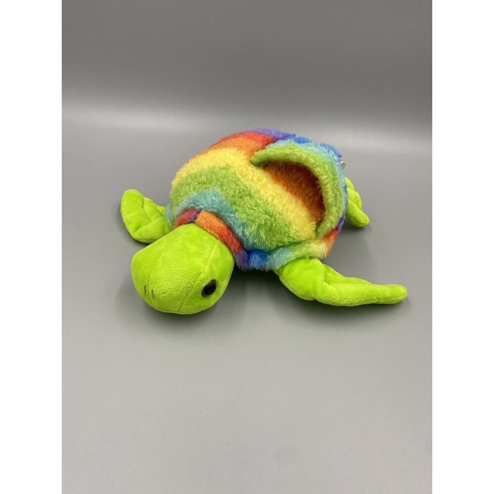 10 Inch Colorful Turtle Tortoise Plush W/ Rainbow Colored Top With Pocket